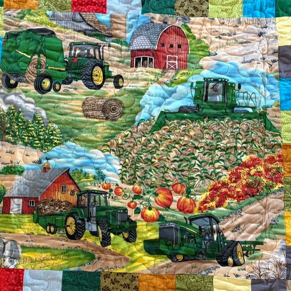 Handmade John Deere Farm Tractor Quilt 39.5x38
